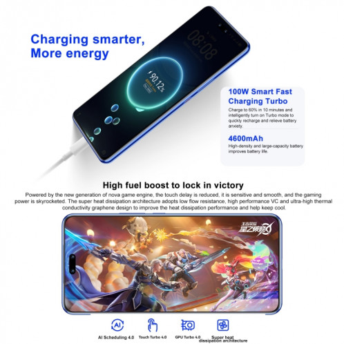 Huawei nova 12 Pro, 12 Go + 256 Go, identification par empreinte digitale à l'écran, HarmonyOS 4.0 Octa Core de 6,76 pouces, réseau : 4G, NFC, OTG, ne prend pas en charge Google Play (blanc) SH701A412-09